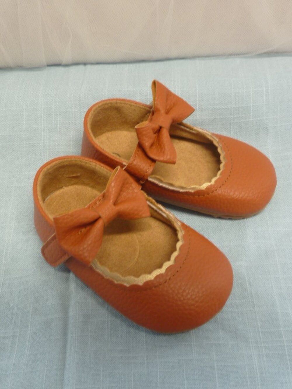 Girls Brown Faux Leather Mary Jane Dress Shoes Bow Slip On (Size 3 -13)